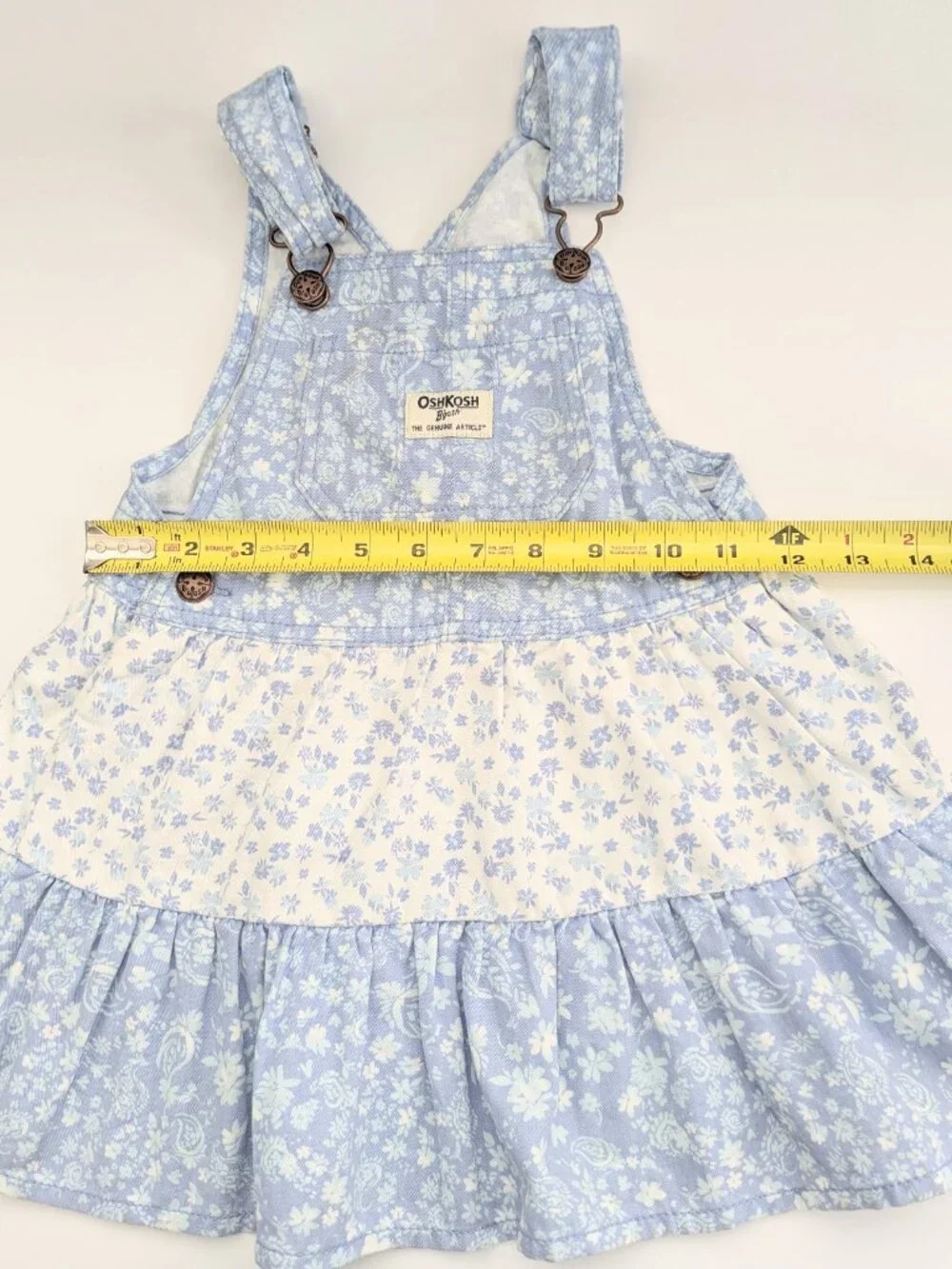 OshKosh B'gosh Girls (Size 3) Blue & White Floral Tiered Bib/Overall-Style Dress